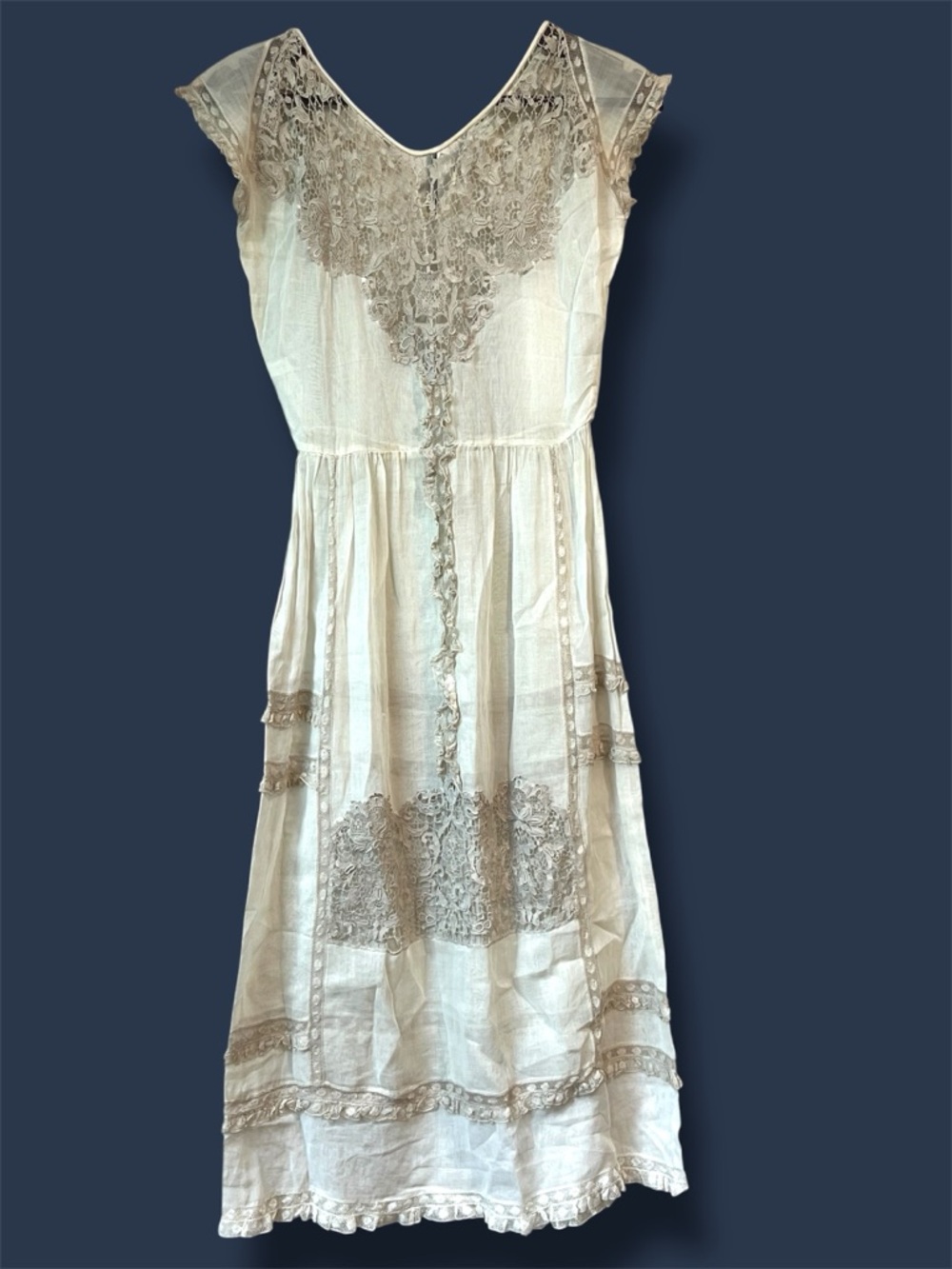 Late 1800s-1930 Edwardian Slip Dress Home Dress Antique Tea Gauze Cotton Lace